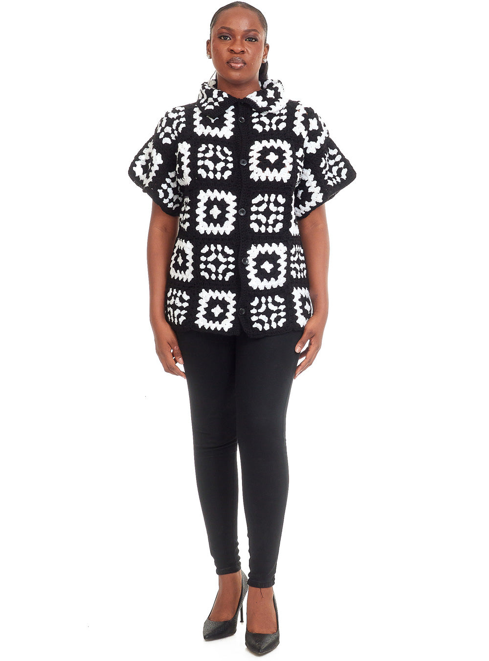Handmade Monochrome Crochet Patchwork Jacket