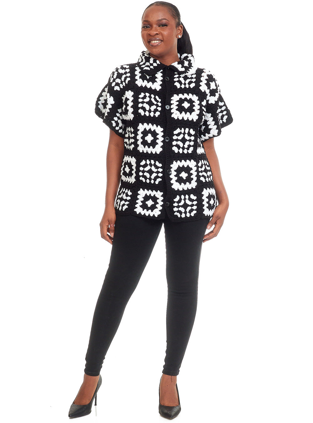 Handmade Monochrome Crochet Patchwork Jacket