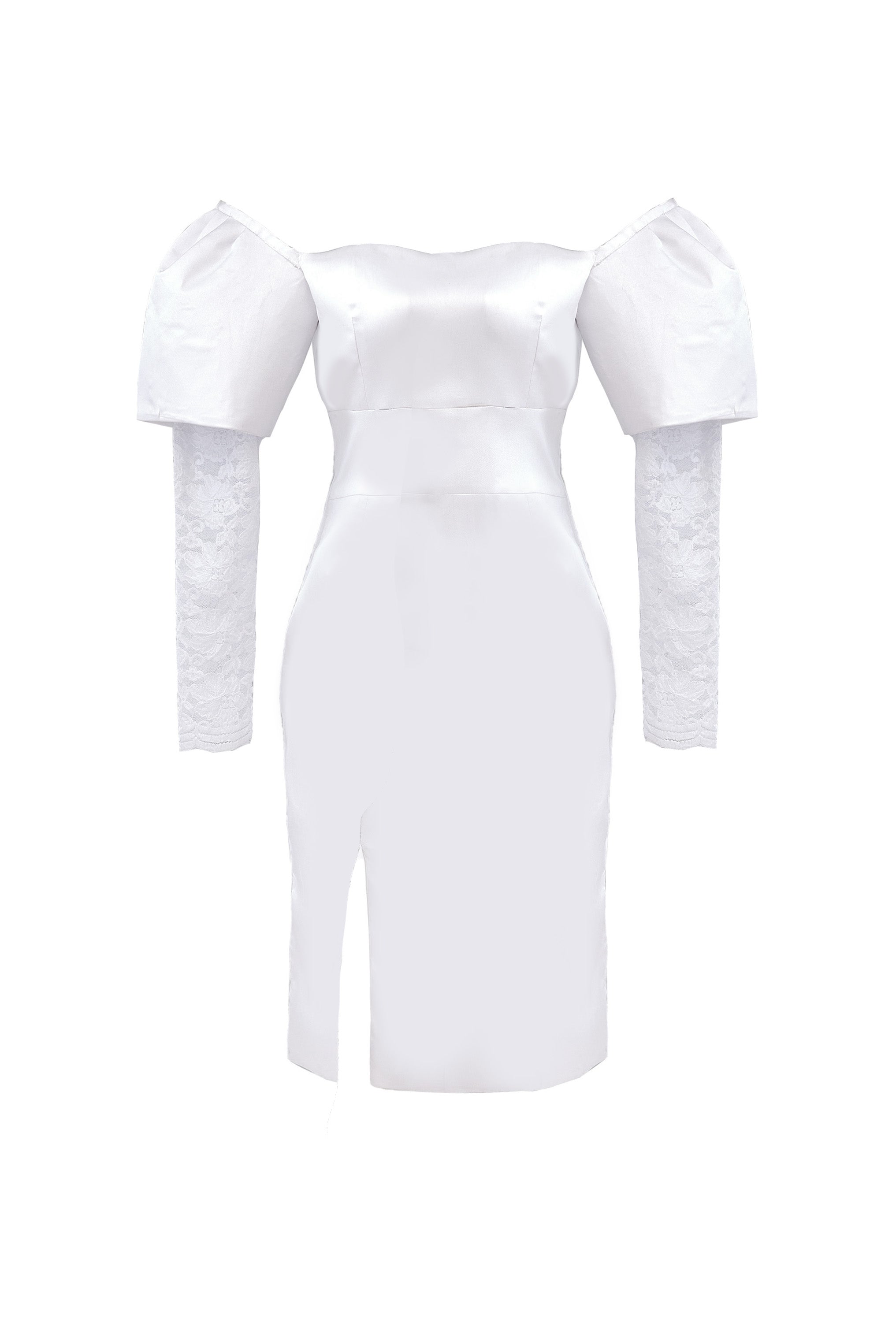 White Puff Sleeve Midi Dress