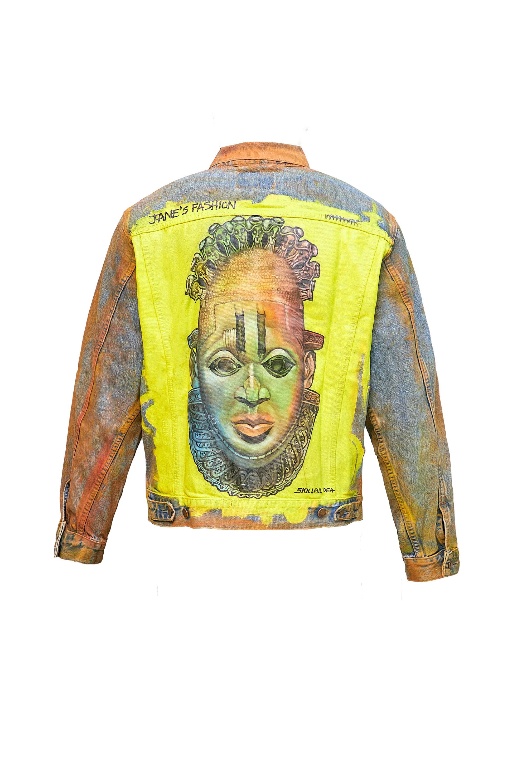 Hand-Painted Upcycled Denim Jacket- African Heritage
