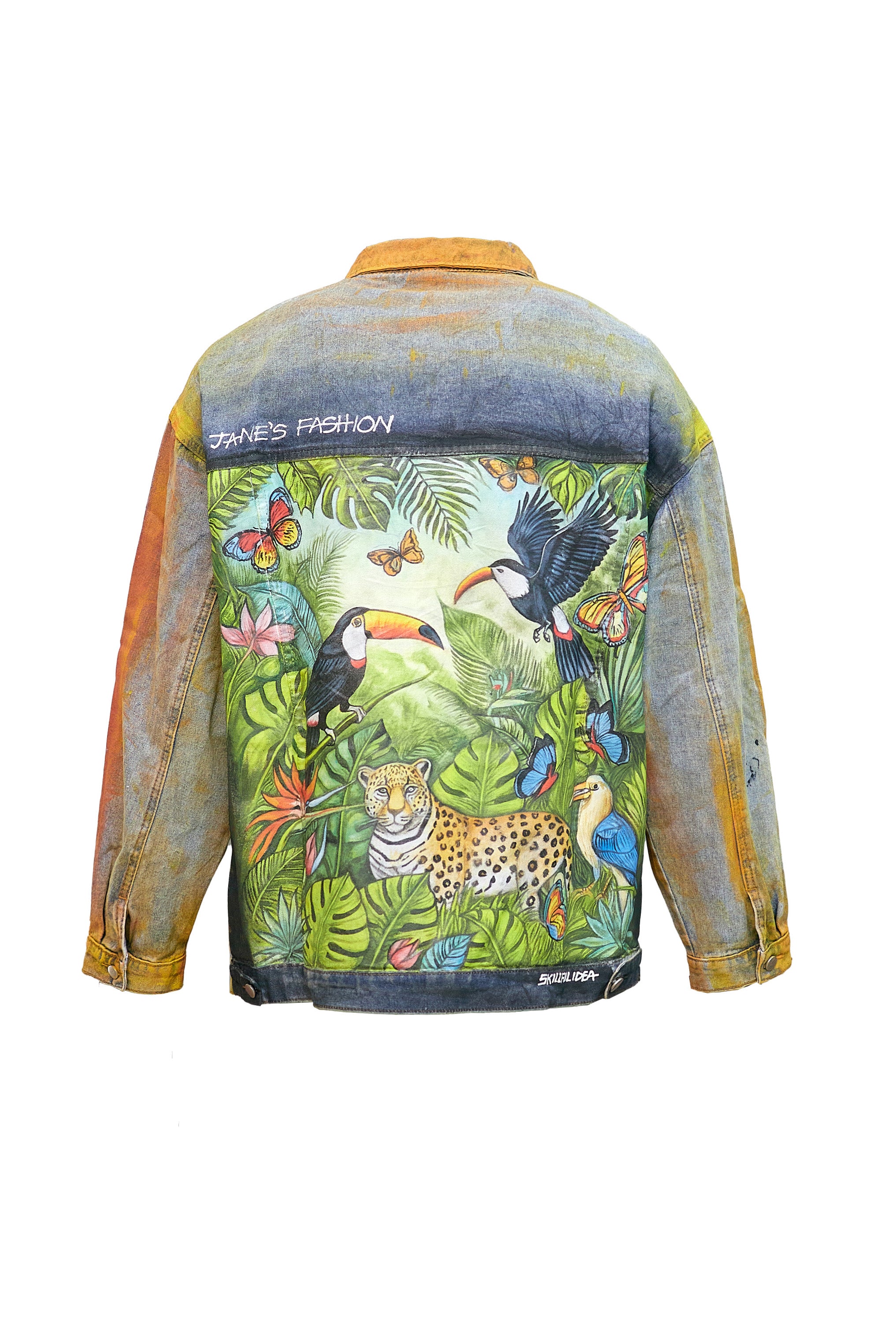 Hand-Painted Upcycled Denim Jacket -Wild Harmony