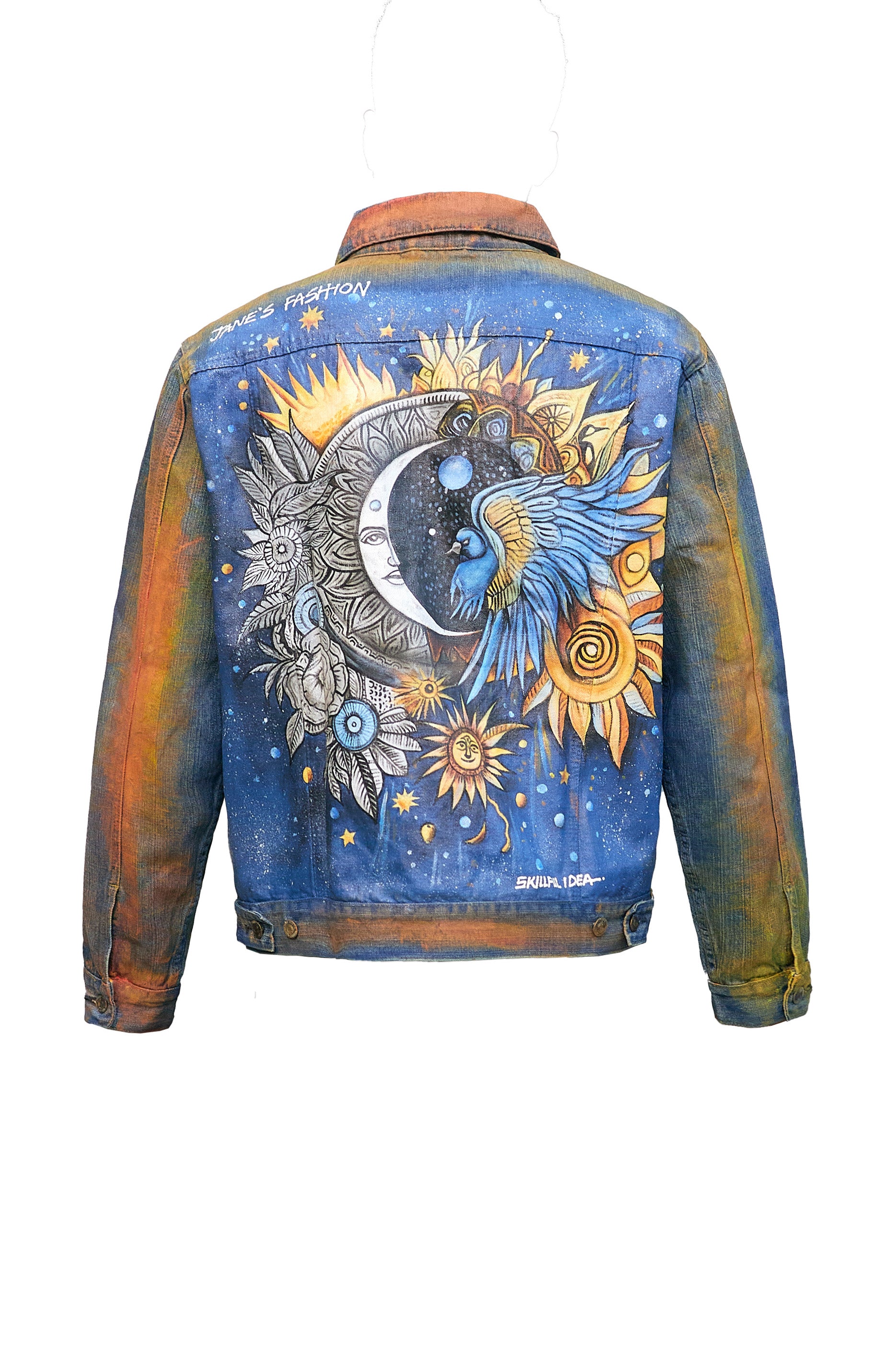 Hand Painted Upcycled Denim Jacket- Celestial Design