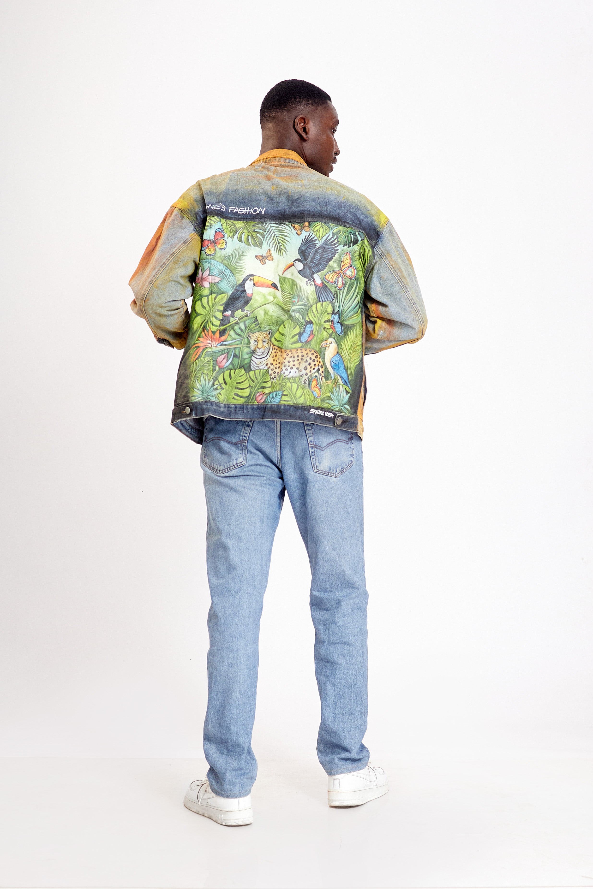 Hand-Painted Upcycled Denim Jacket -Wild Harmony