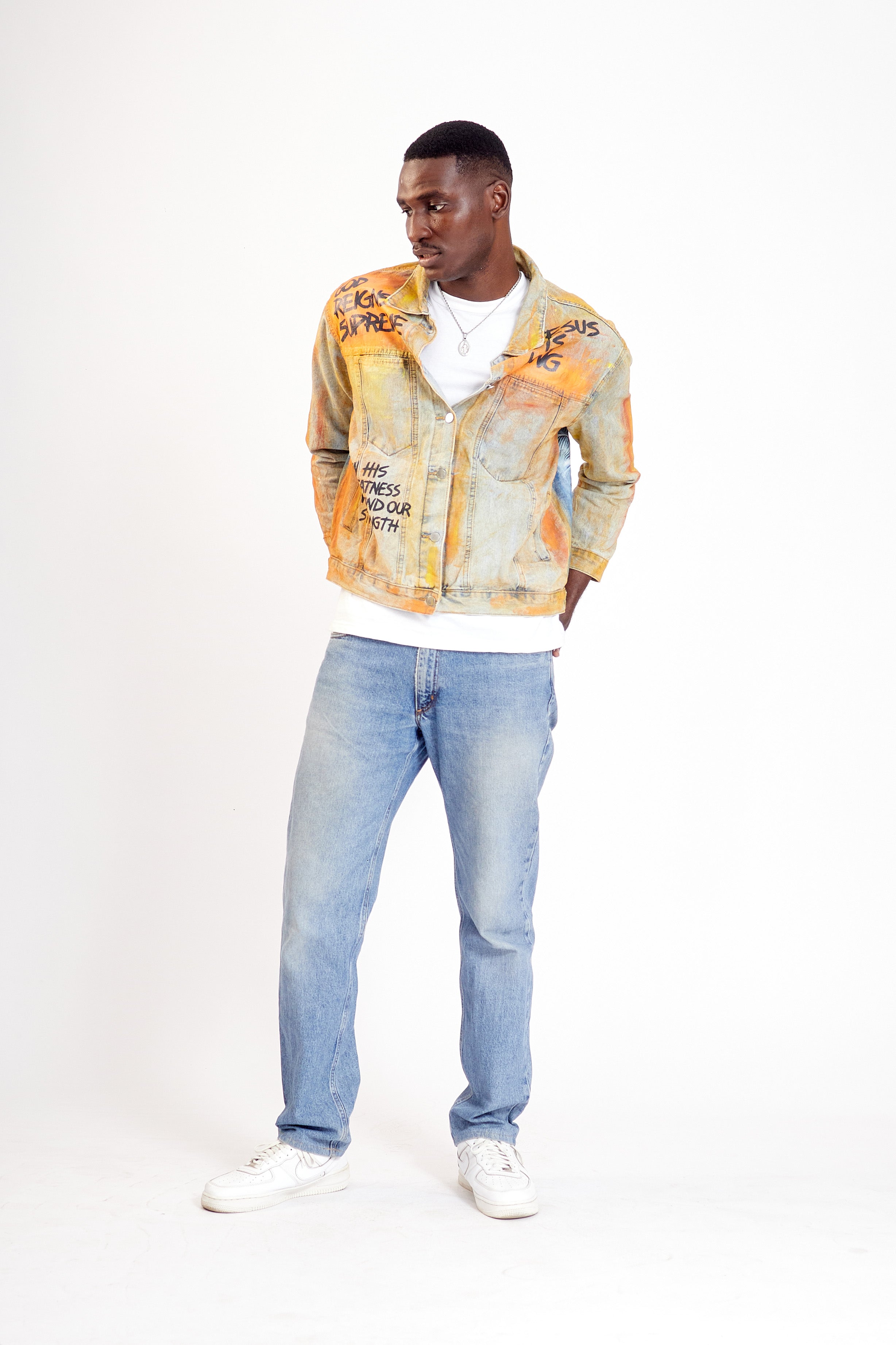 Hand-Painted Upcycled Denim Jacket -God is the Greatest