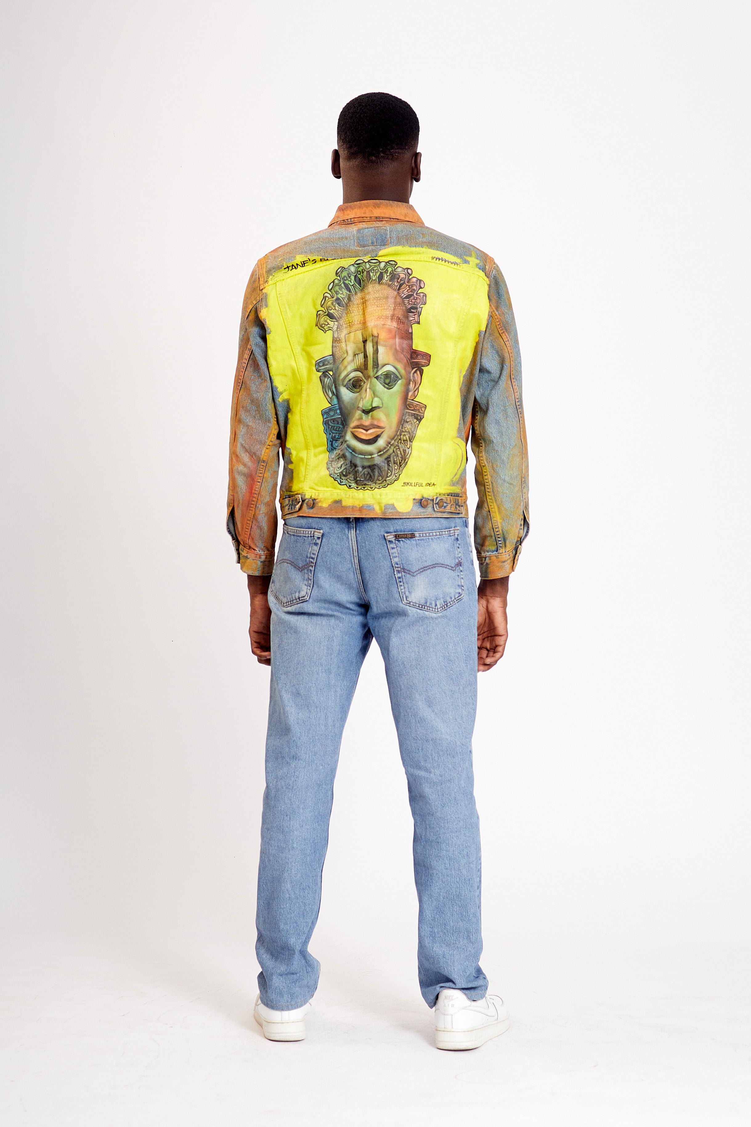 Hand-Painted Upcycled Denim Jacket- African Heritage