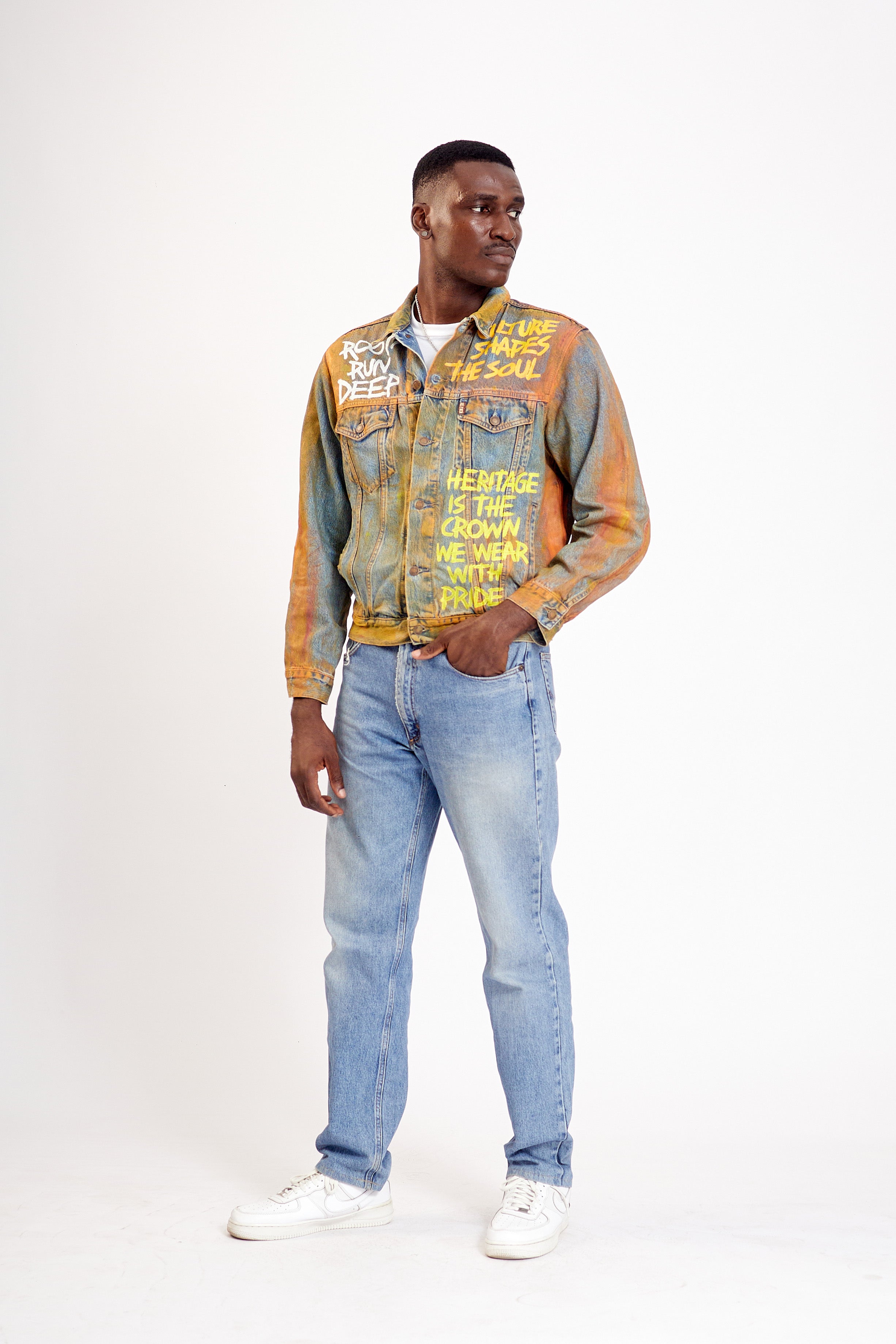 Hand-Painted Upcycled Denim Jacket- African Heritage