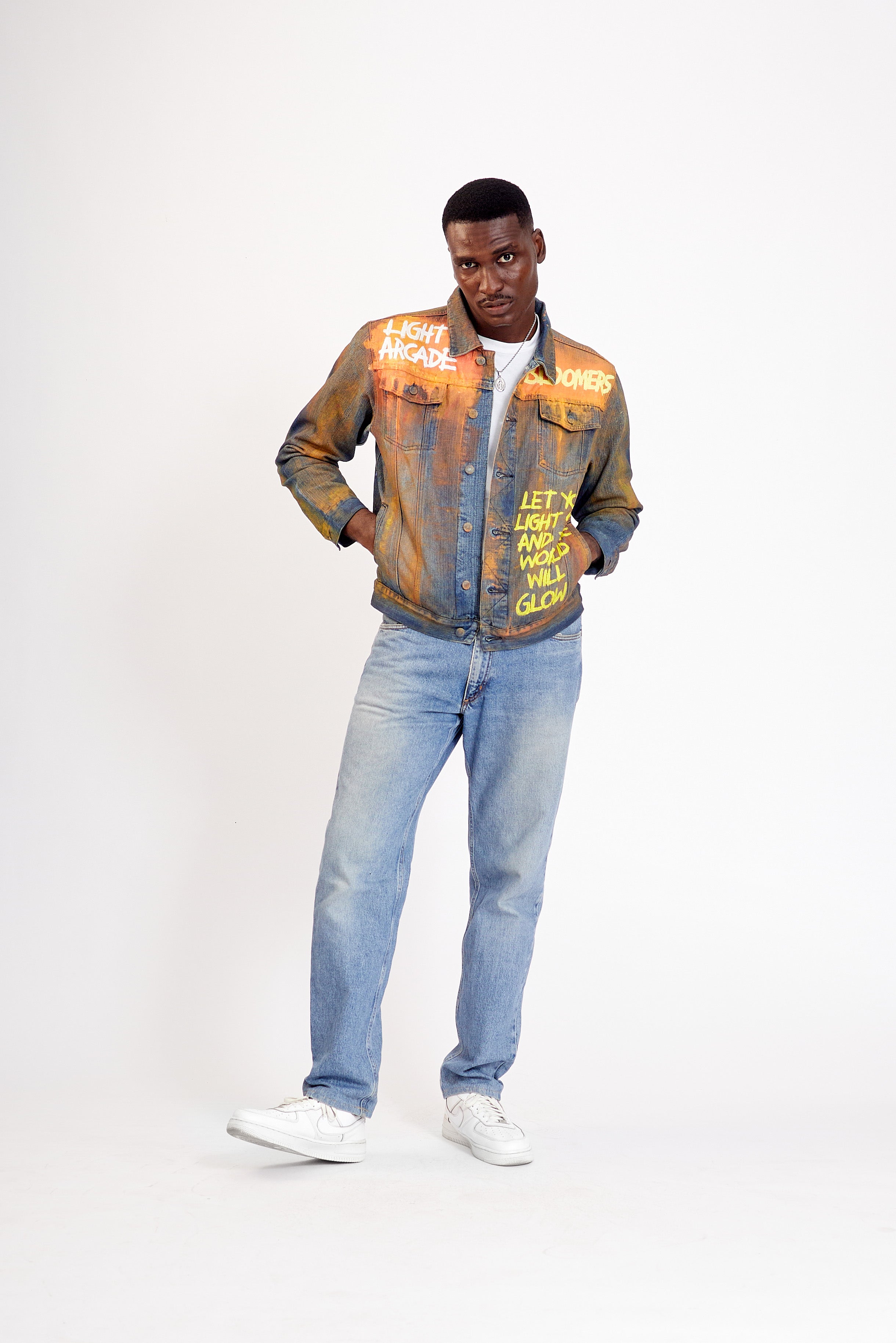 Hand Painted Upcycled Denim Jacket- Celestial Design