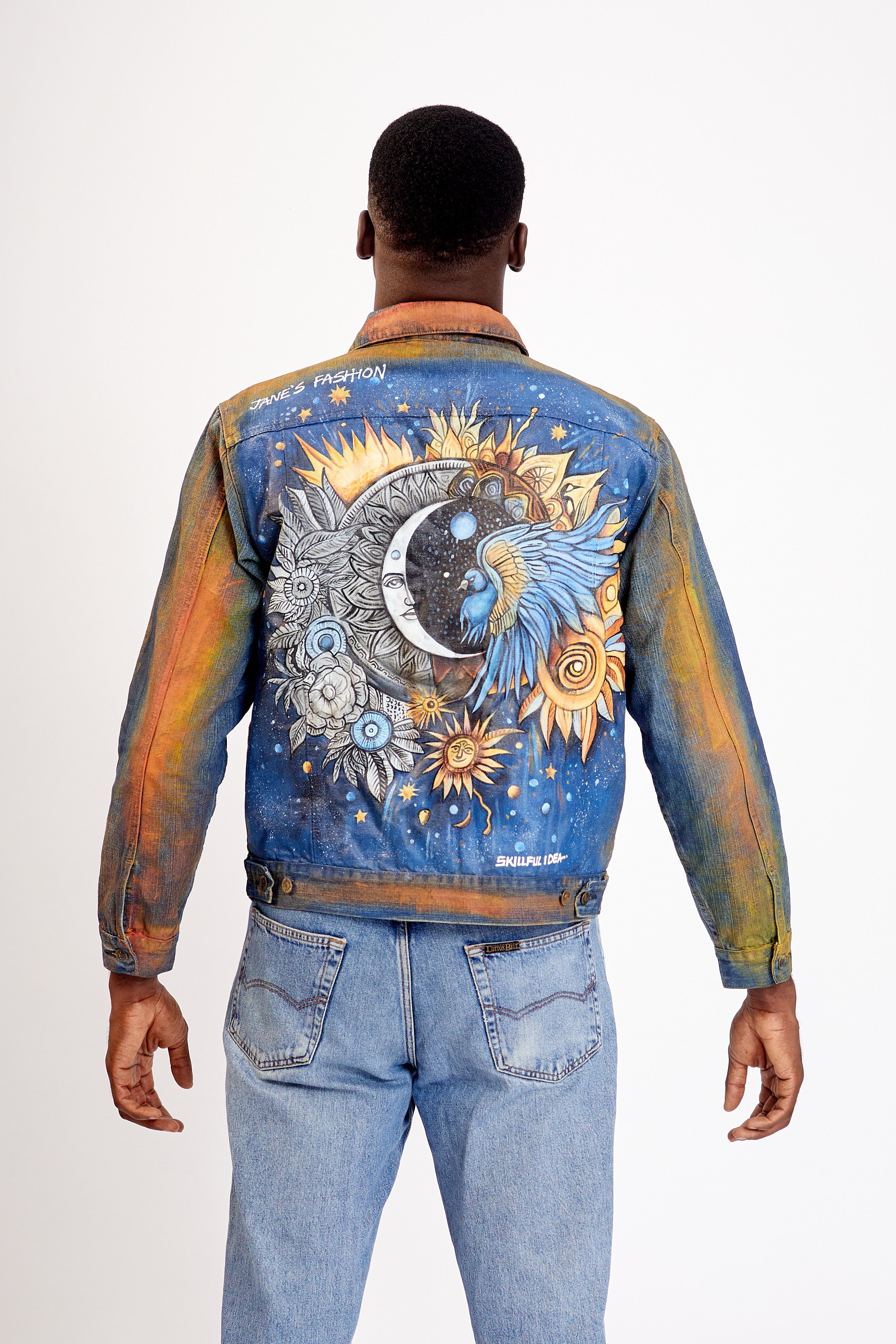 Hand Painted Upcycled Denim Jacket- Celestial Design