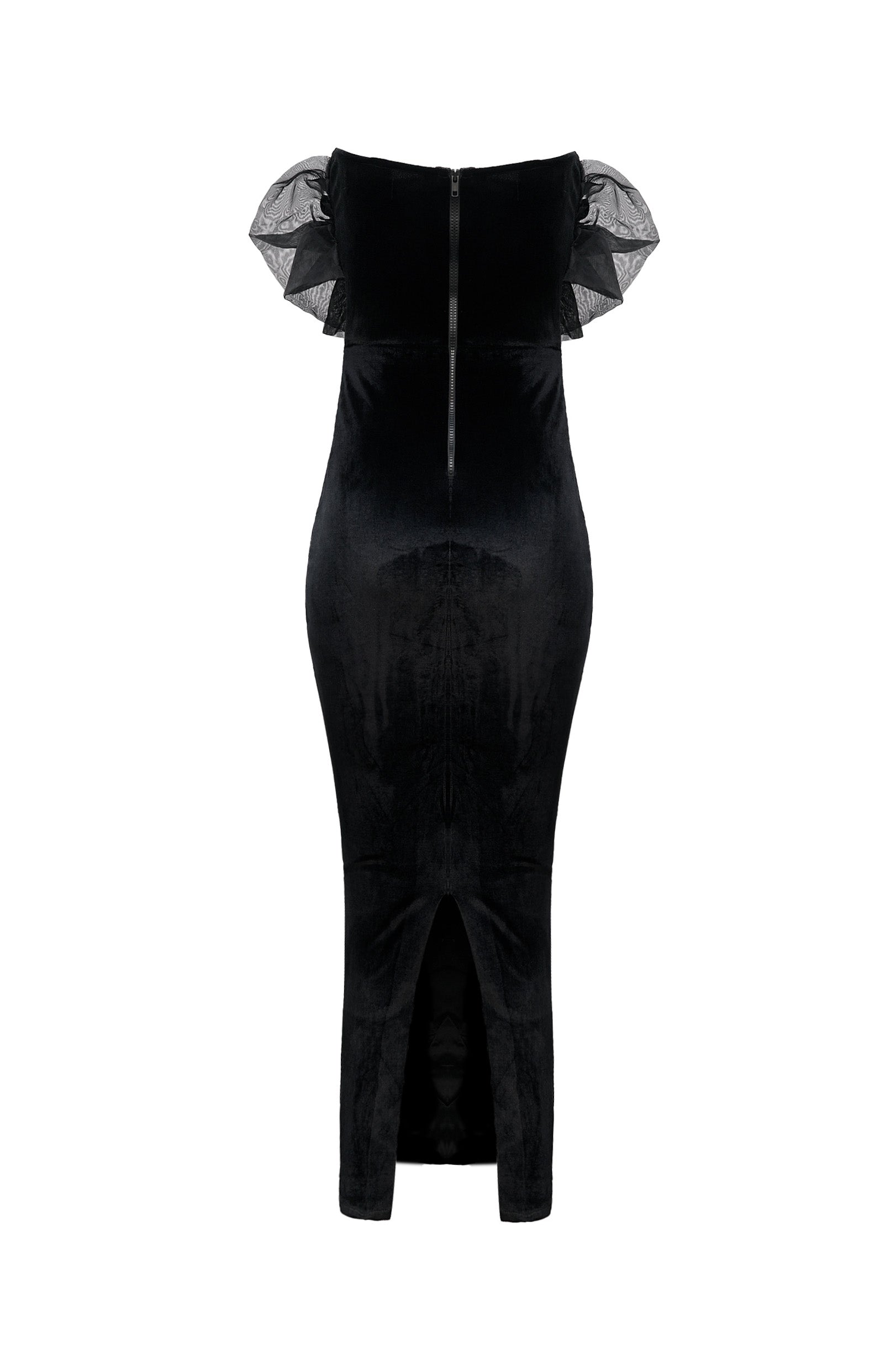 Elegant Velvet Ruffled Neckline Dress