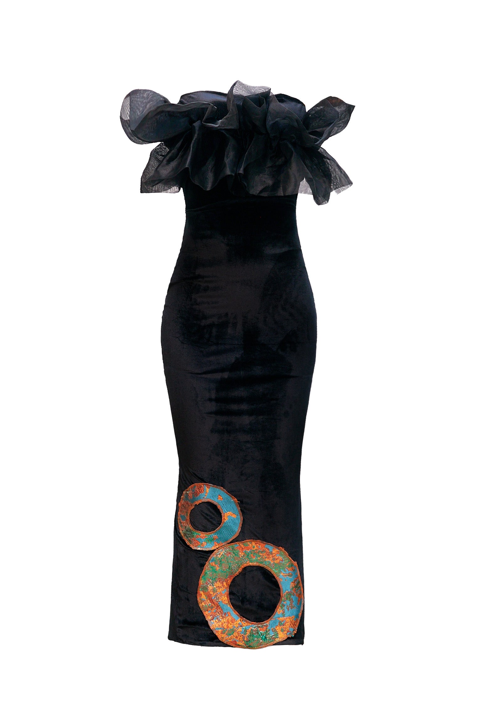 Elegant Velvet Ruffled Neckline Dress